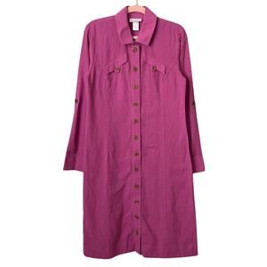 Soft Surroundings Dress Womens XS Tall Pink Button Up Long Sleeve Shift Midi